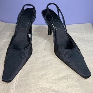 Touch of Nina black satin sling back heels Sz 7.5M